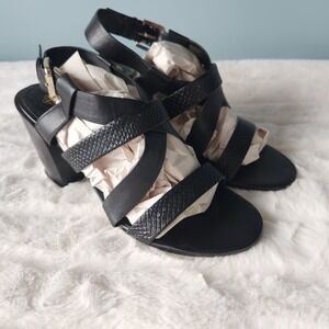 ISOLA Black Stacked Heel Strap Sandals - Size 8.5